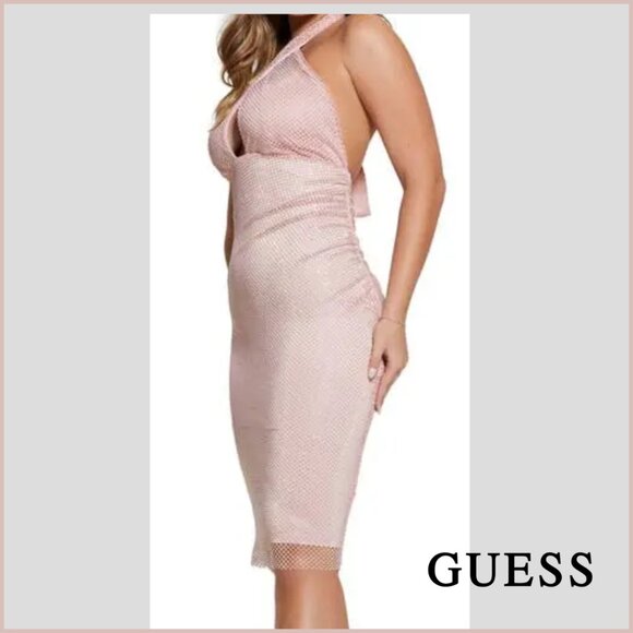 GUESS Pink Rhinestone Halter Midi Dress | Size M - Picture 2 of 8